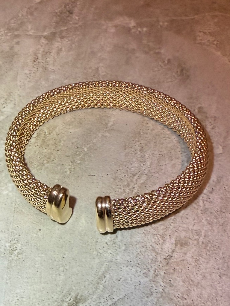 Nwot Italian Gold Mesh Bangle Bracelet In 14k Gold Over Sterling Silver